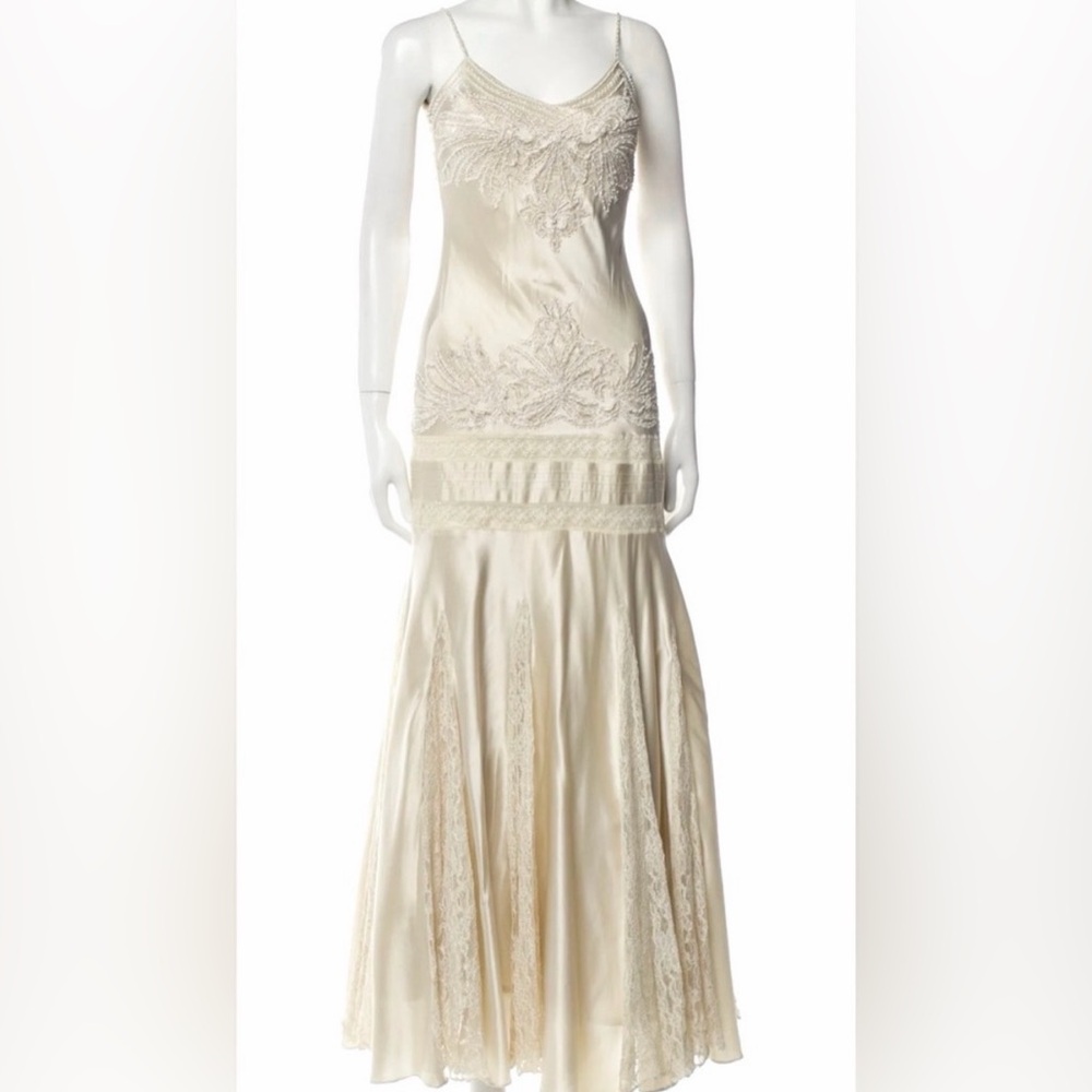 SUE WONG nocturne SILK bead lace vintage bridal wedding satin dress gown ivory